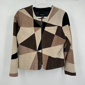 Karen Arnold Womens Patchwork Suede Jacket Size L Artsy Geometric Statement